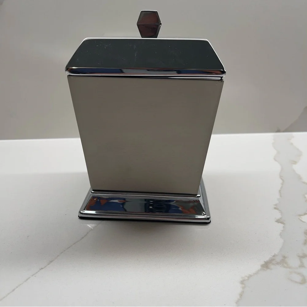 Square Silver cotton ball or swabs. Bathroom container brand new never used